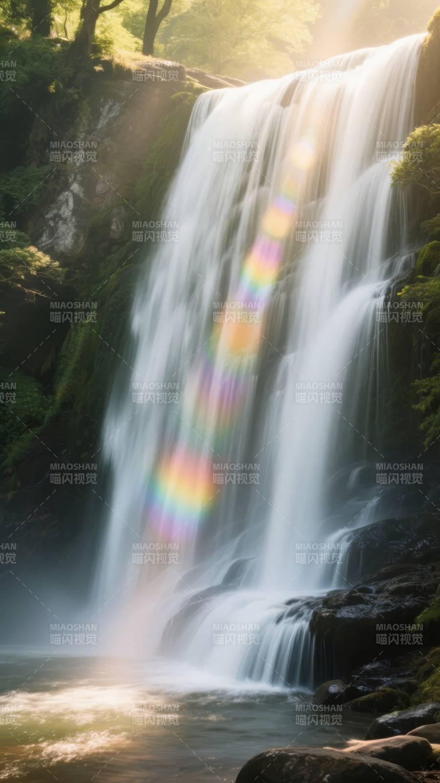 瀑布彩虹图片