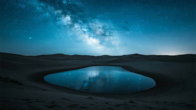 星河映沙湖图片