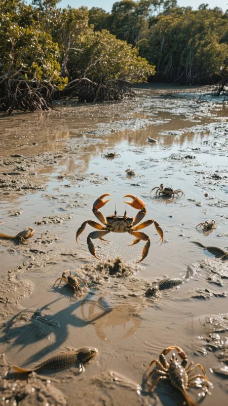 红树林中的螃蟹群图片