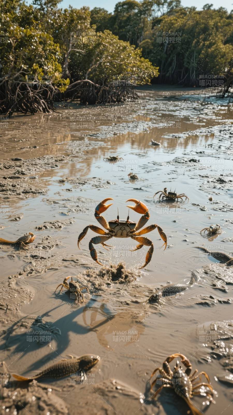 红树林中的螃蟹群图片