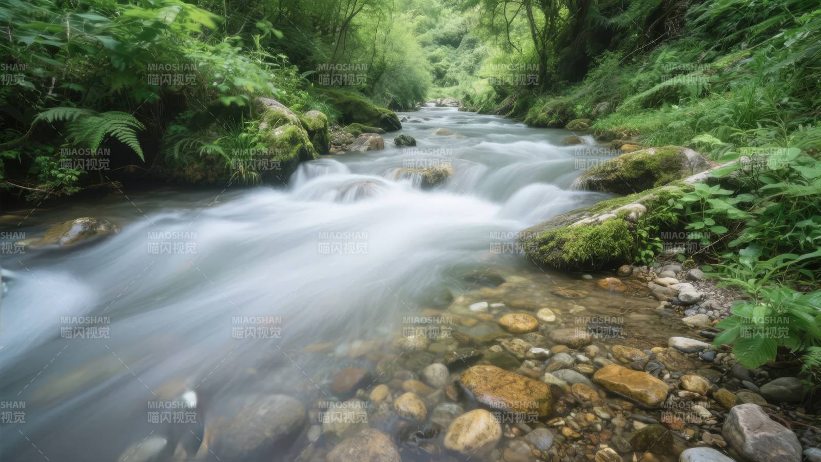 溪流潺潺绿意浓图片