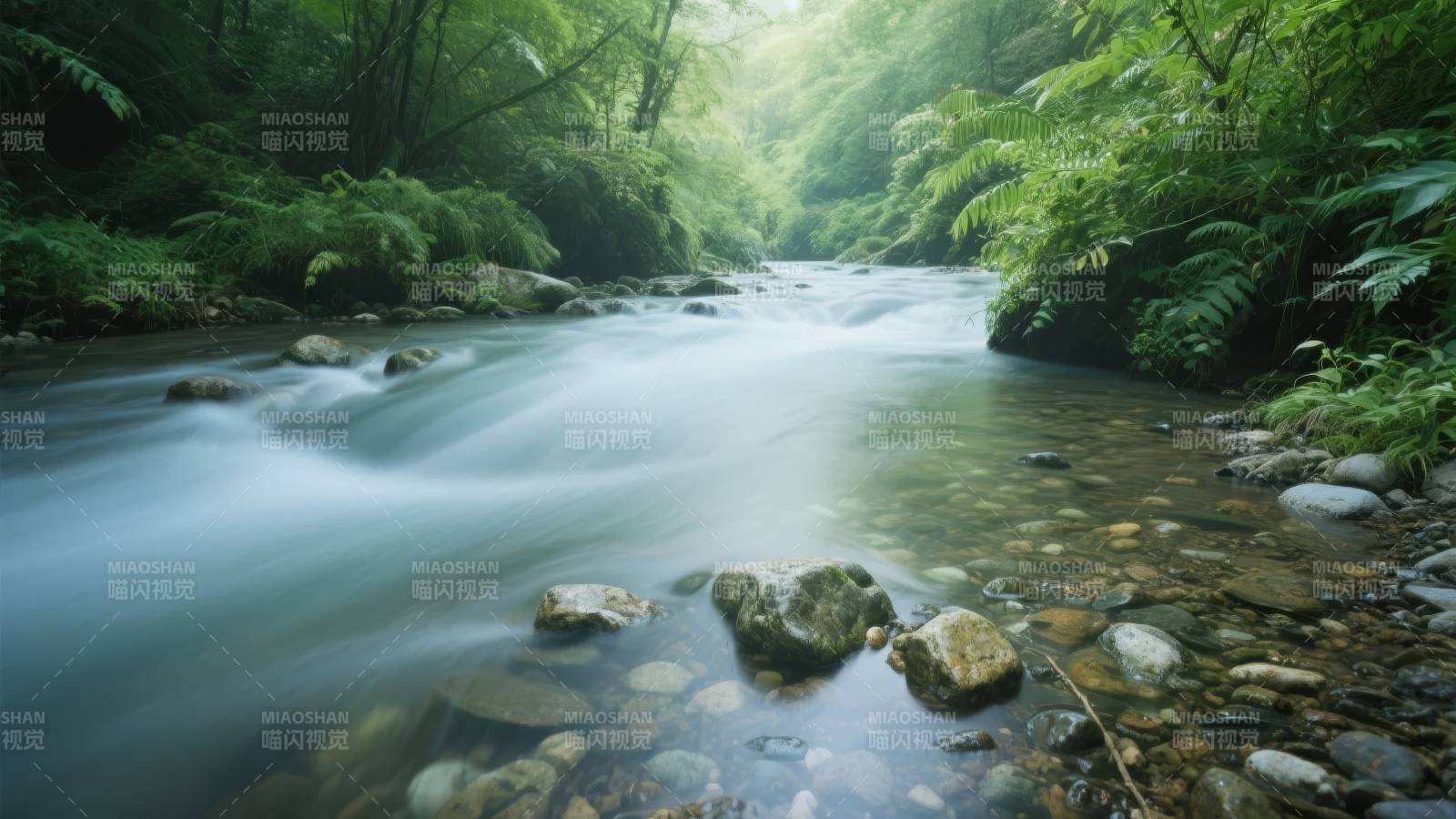 溪流穿林 静谧幽深图片