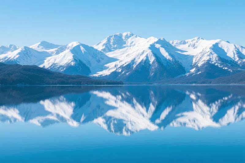 雪山倒影湖中图片