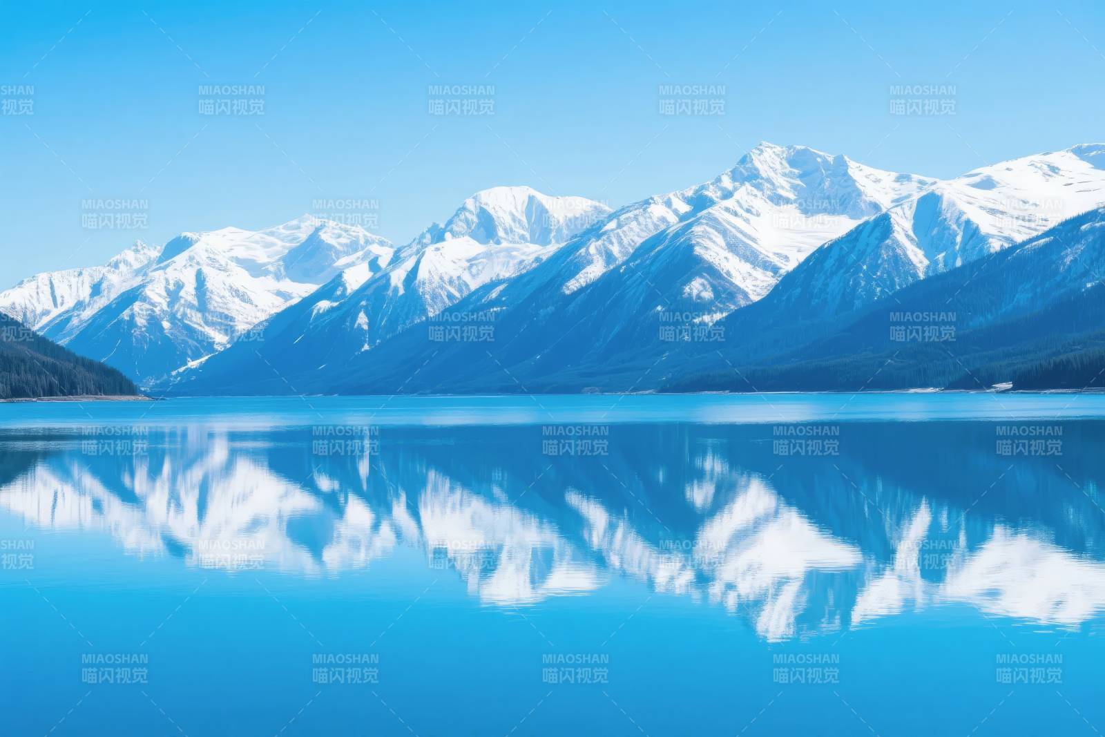 雪山倒影湖面图片