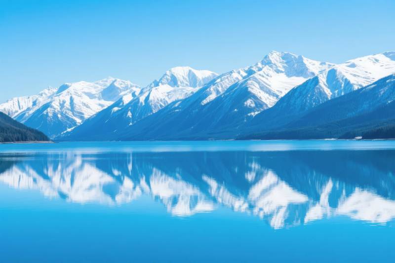 雪山倒影湖面图片