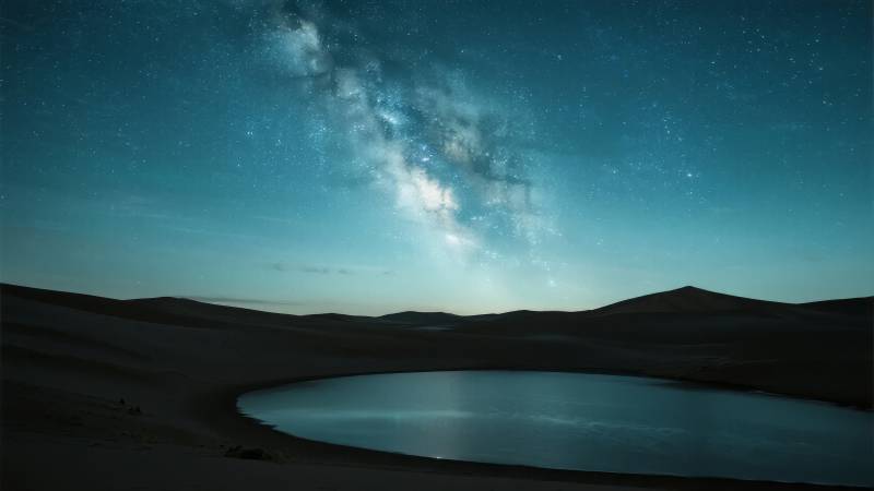 星河映沙湖图片