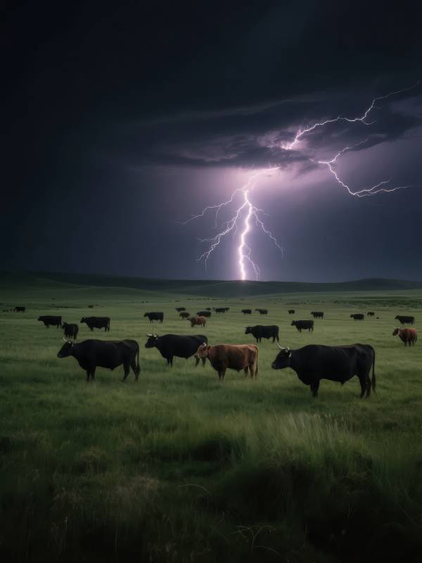 雷暴中的牛群图片