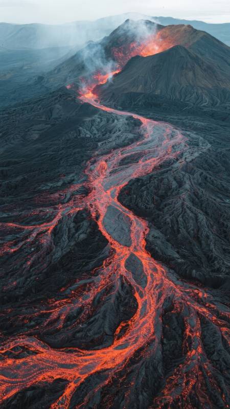 熔岩奔流山间图片