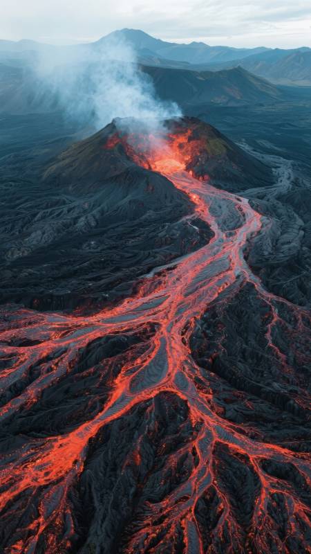 火山喷发熔岩流淌图片