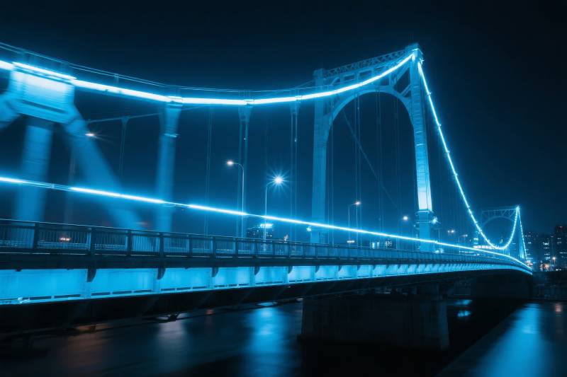 夜桥蓝光璀璨图片
