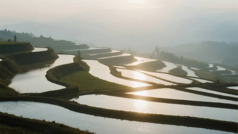 梯田晨光图片
