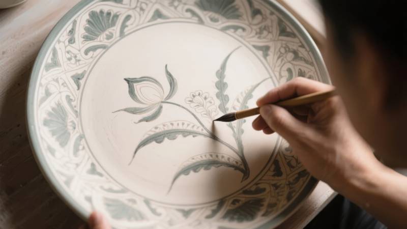 手绘瓷盘艺术图片
