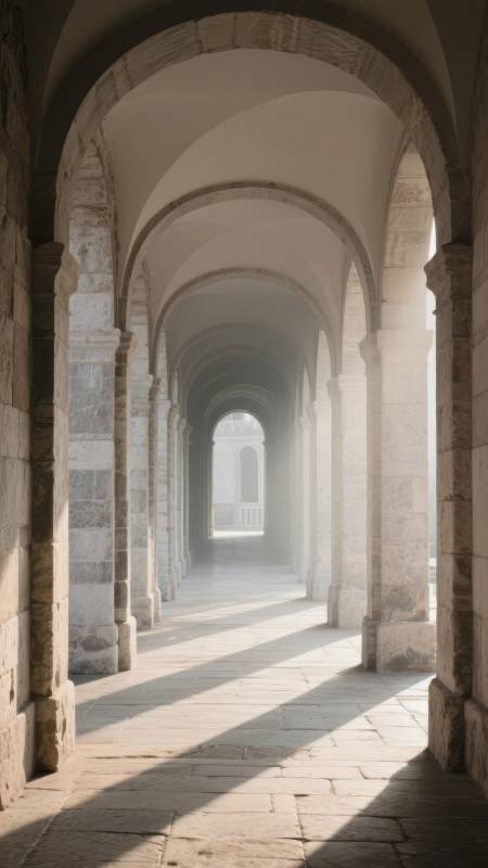 石拱长廊光影交错图片