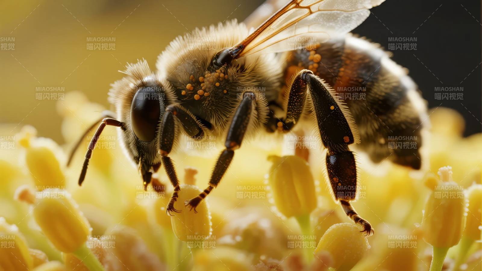 蜜蜂采蜜特写图片
