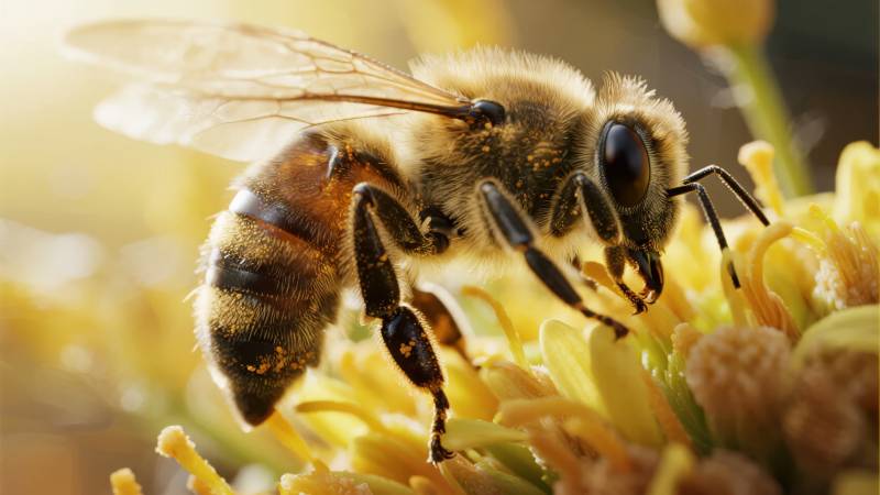 蜜蜂采蜜特写图片