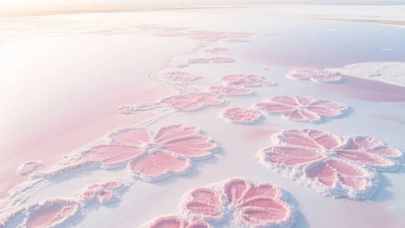 粉红花海盐湖奇景图片