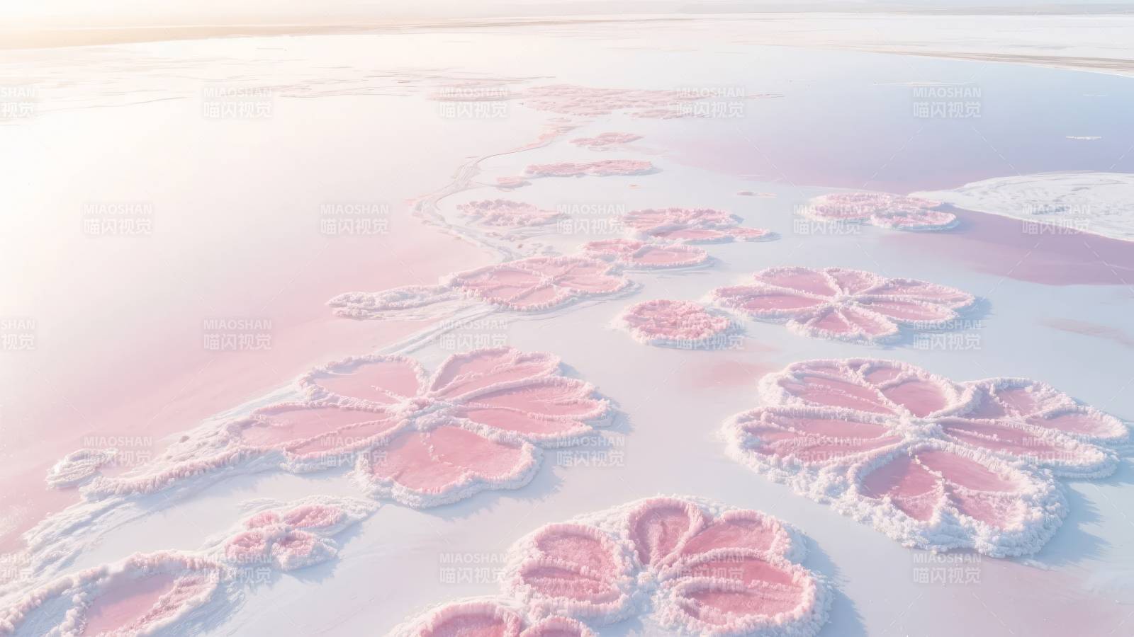 粉红花海盐湖奇景图片