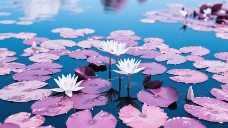 紫莲静水映天光图片