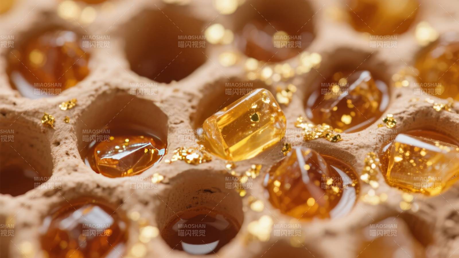 蜂巢蜜滴晶莹闪烁图片