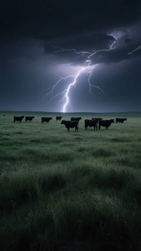雷电下的牛群图片