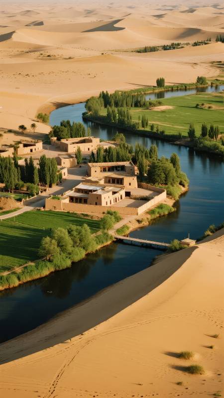 沙漠绿洲村落图片