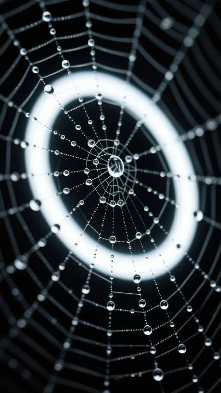 露珠蛛网夜光图片