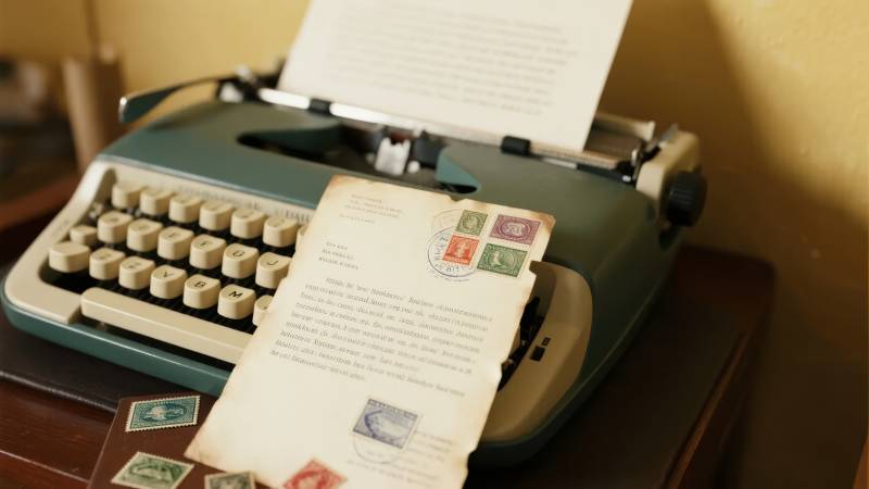 老式打字机与信件图片