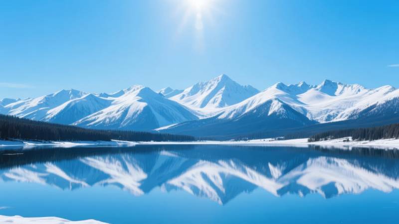 雪山倒影湖光图片