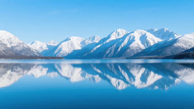 雪山倒影湖面图片