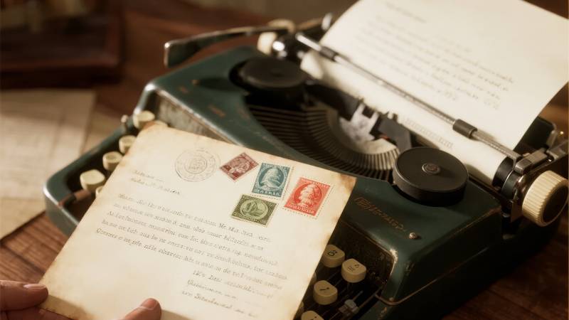 旧信与打字机图片