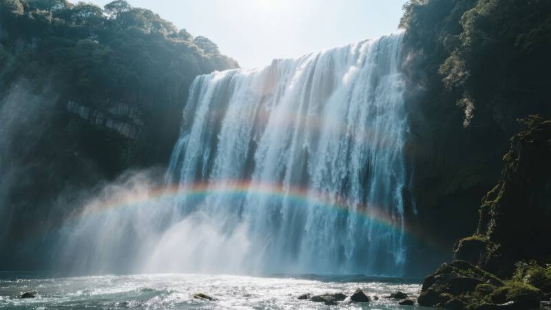瀑布彩虹美景图片