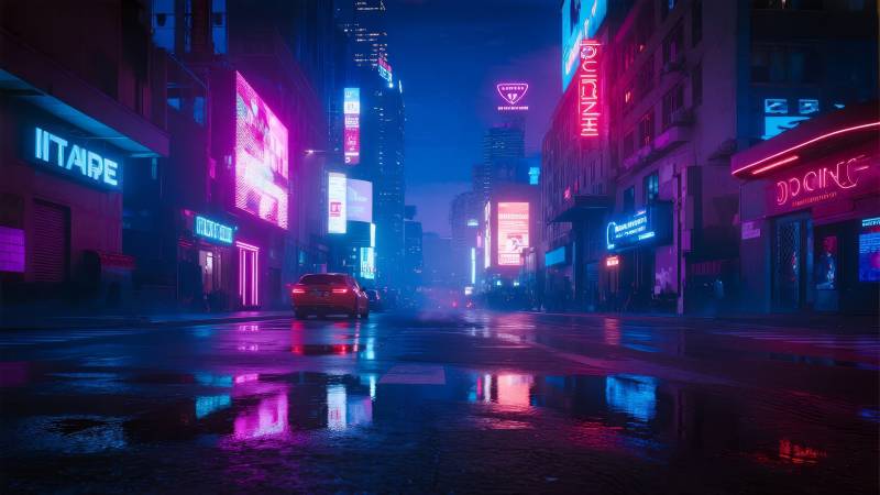 霓虹雨夜都市图片