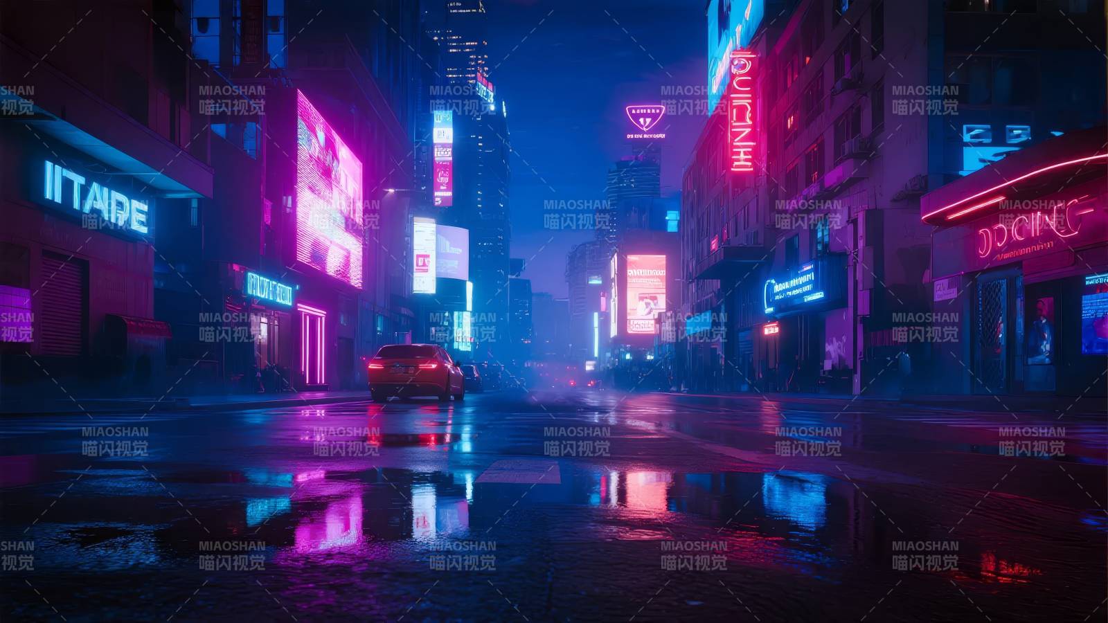 霓虹雨夜都市图片