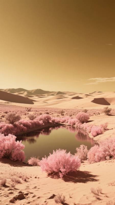 沙漠粉花映水镜图片