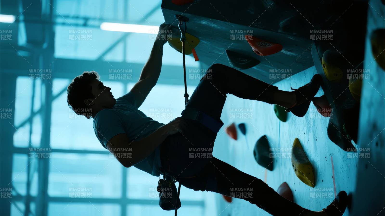 攀岩者奋力攀登图片