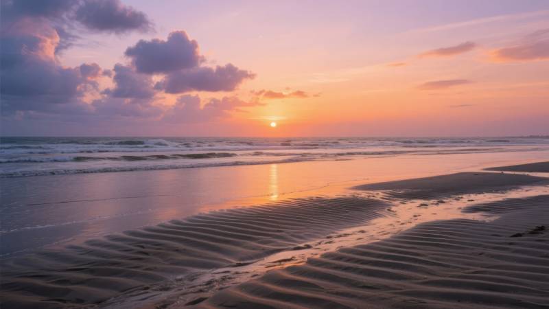 夕阳沙滩美景图片