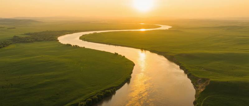 河湾日落美景图片