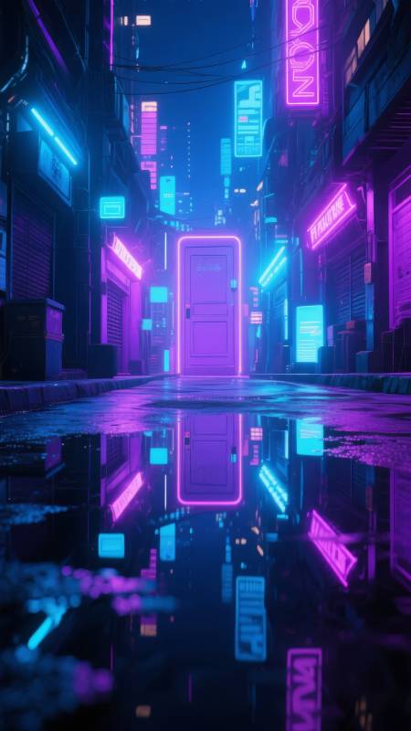 霓虹雨夜街景图片