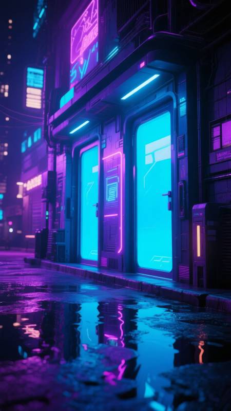 霓虹雨夜都市街景图片