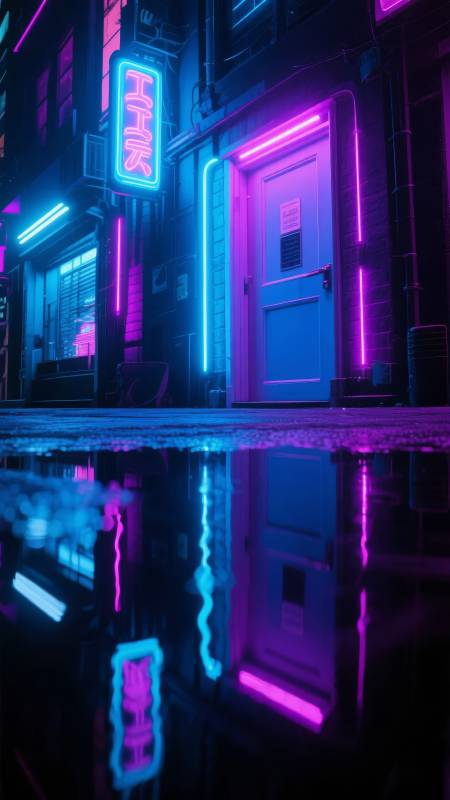 霓虹夜街倒影图片