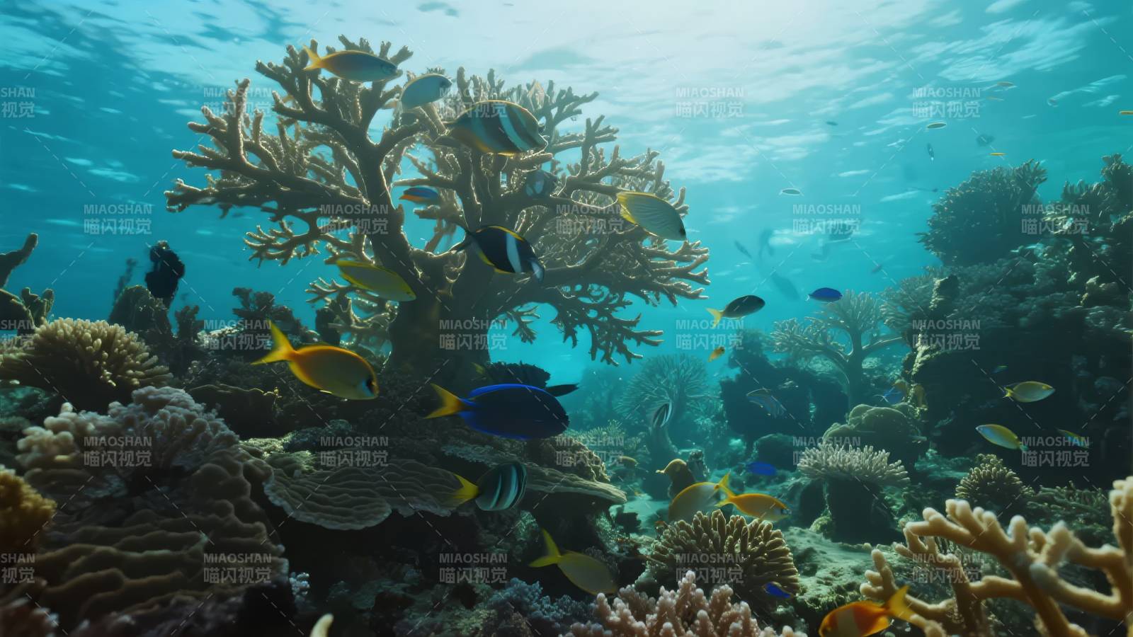 珊瑚礁鱼群图片