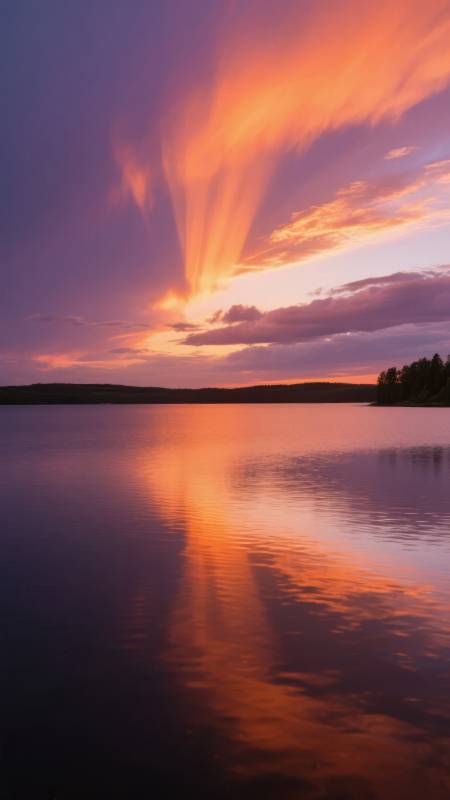 湖畔霞光映水图片