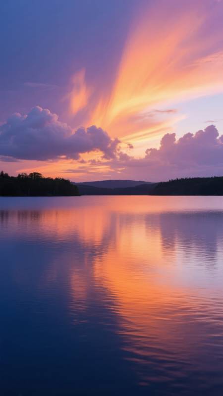 湖光暮色映天际图片