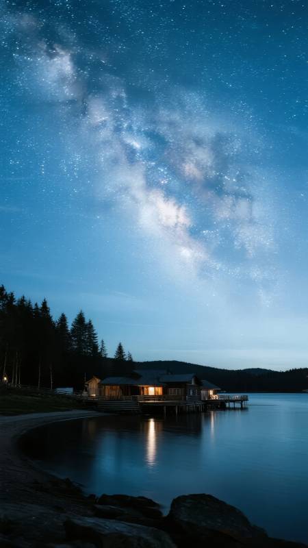 星河湖畔小屋图片