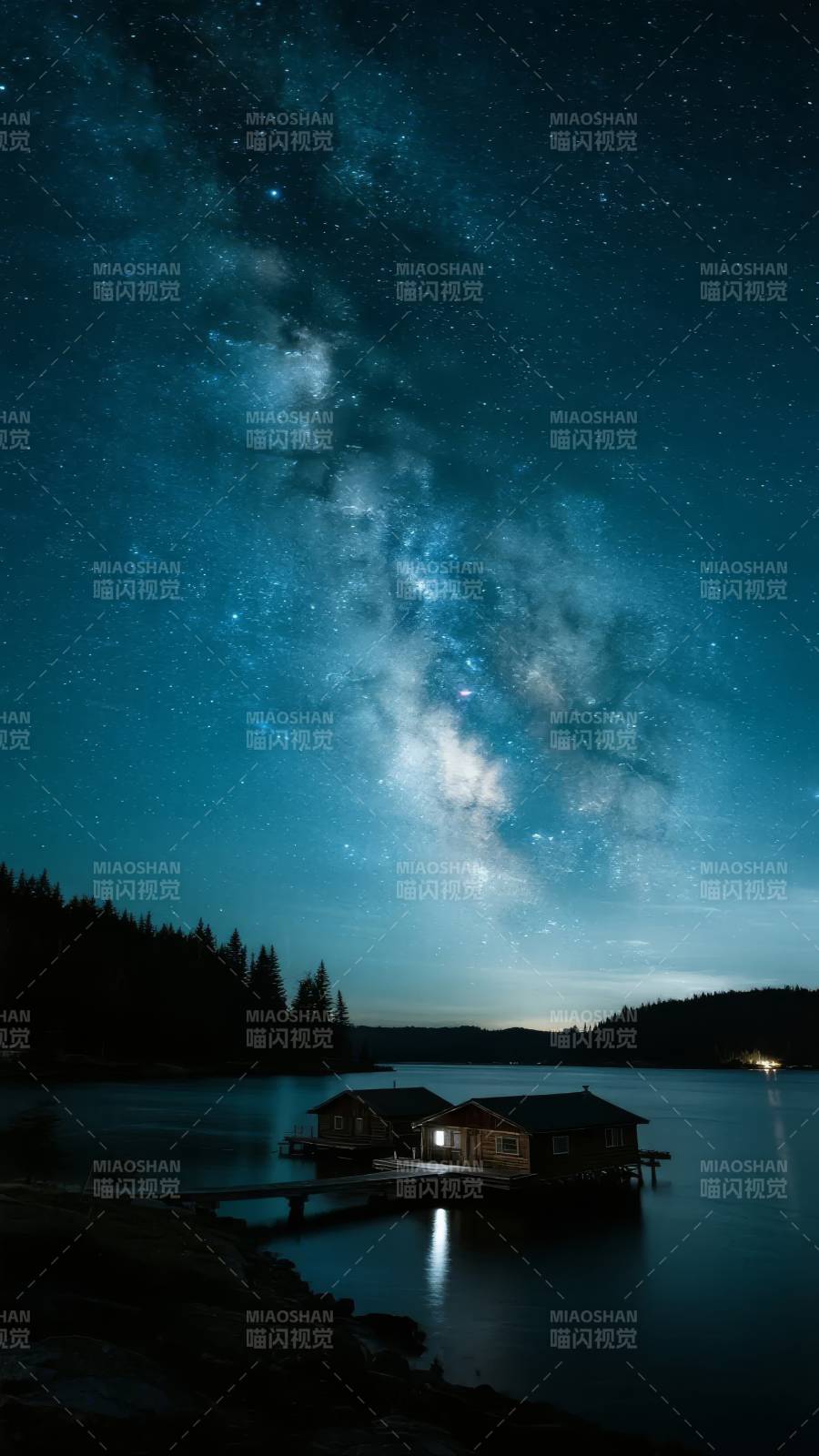 星河映湖畔小屋图片