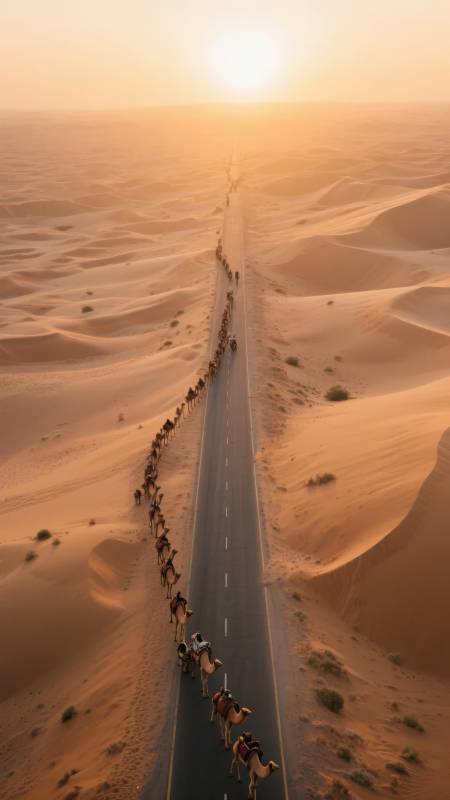 沙漠驼队行路图图片