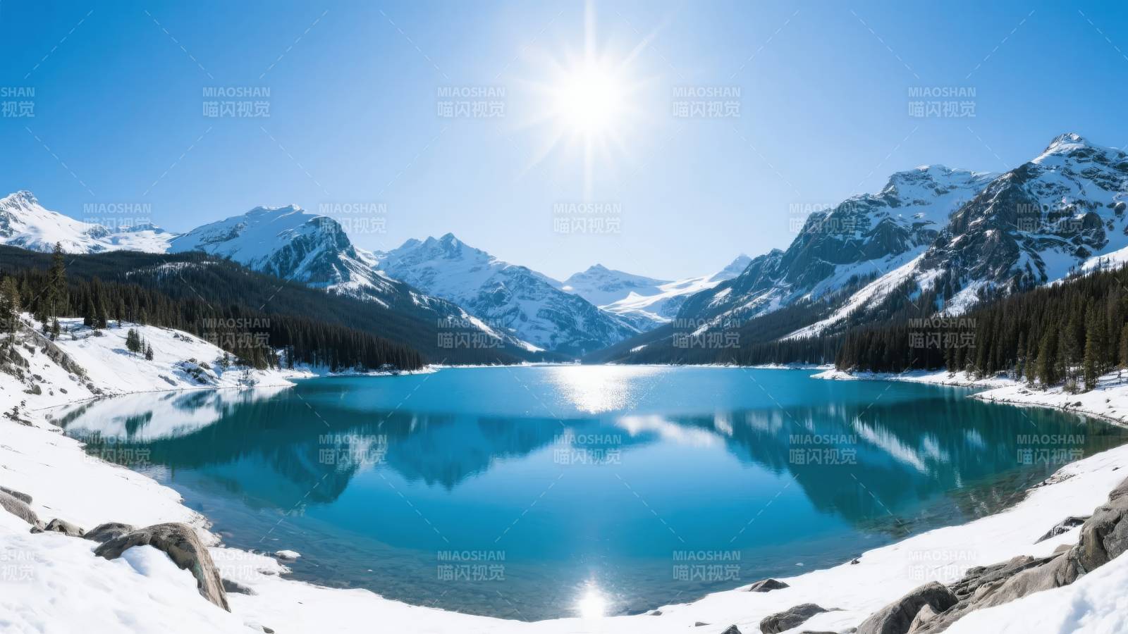 雪山映湖光图片