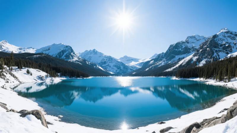 雪山映湖光图片