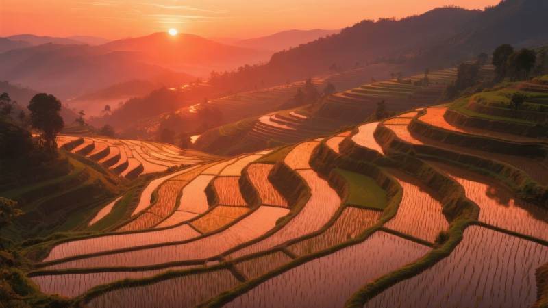 梯田日出美景图片