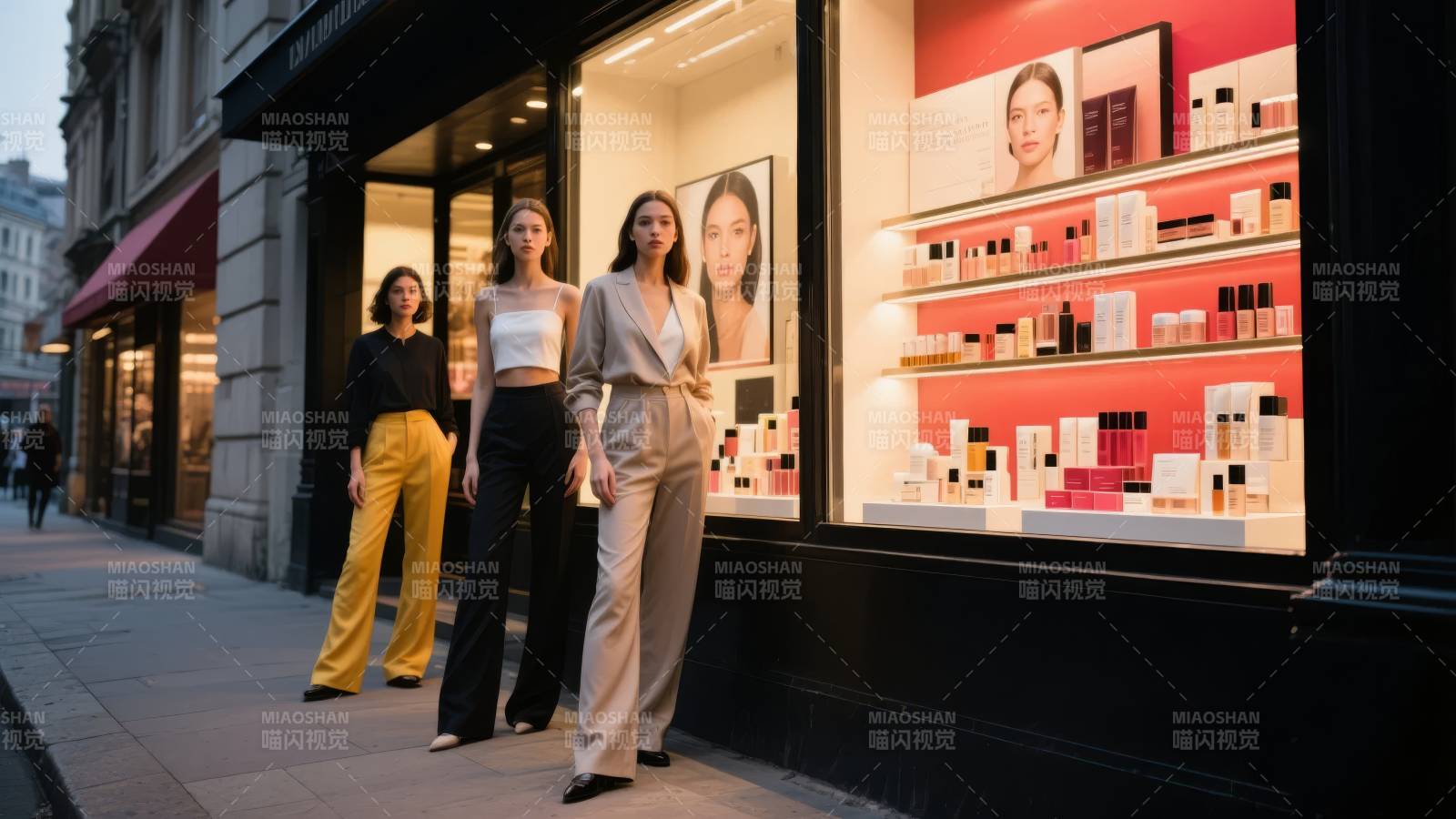 三位女性街头时尚照图片